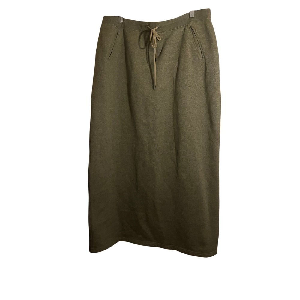 Lauren Ralph Lauren Women XL Green Fleece Maxi Skirt Drawstring Pockets Slit